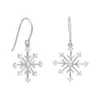 Thumbnail for Rhodium Plated 8 Point Snowflake Earrings with 9 CZs on French Wire