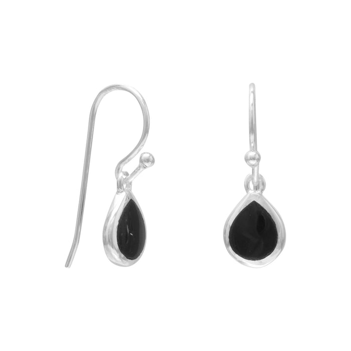 Pear Inlay Black Onyx French Wire Earrings