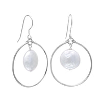 Thumbnail for Open Circle French Wire Earrings with Coin Pearl Drop