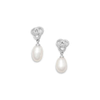 Thumbnail for Rhodium Plated Love Knot Earrings with Cultured Freshwater Pearl Drop