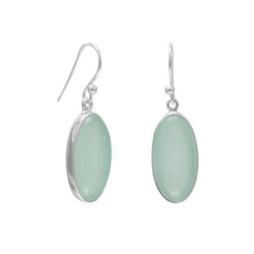 Oval Green Chalcedony French Wire Earrings