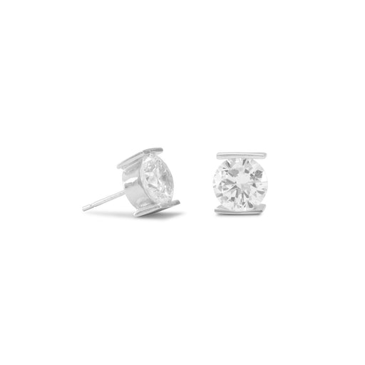 Rhodium Plated Tension Set CZ Earrings