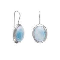 Thumbnail for Rhodium Plated Large Oval Larimar Earrings
