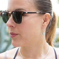 Thumbnail for Rhodium Plated Pear Drop Larimar Earrings