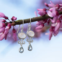 Thumbnail for Rainbow Moonstone and Blue Topaz Drop Earrings