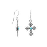 Thumbnail for Oxidized Cross Earrings with Turquoise Center