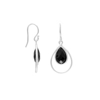 Thumbnail for Black Onyx Textured Pear Drop Earrings