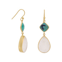 Thumbnail for 14K Gold Plated Earrings with Stabilized Turquoise and Druzy
