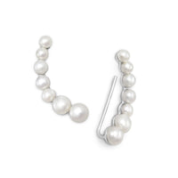 Thumbnail for Rhodium Plated Graduated Cultured Freshwater Pearl Ear Climbers