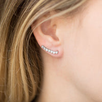 Thumbnail for Rhodium Plated Bezel CZ Ear Climbers