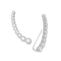 Thumbnail for Textured Rhodium Plated Bezel CZ Ear Climbers