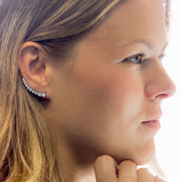Thumbnail for Textured Rhodium Plated Bezel CZ Ear Climbers