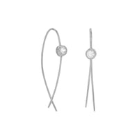 Thumbnail for Rhodium Plated Thin Wire with Bezel CZ Earrings