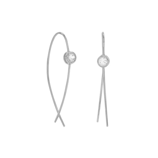 Rhodium Plated Thin Wire with Bezel CZ Earrings