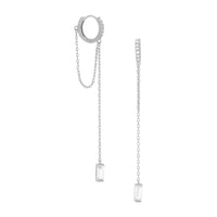 Thumbnail for Rhodium Plated CZ Hoop Earrings with Chain Drop