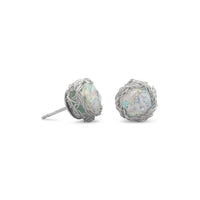 Thumbnail for Round Ancient Roman Glass Stud Earrings with Woven Wire Mesh