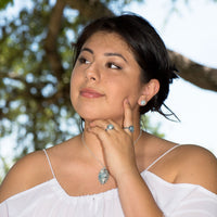 Thumbnail for Ancient Roman Glass Marquise Necklace with Woven Wire Mesh