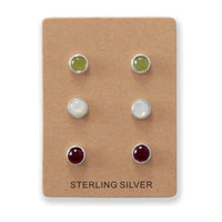 Thumbnail for Set of 3 Peridot, Mother of Pearl, and Garnet Button Studs