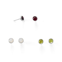 Thumbnail for Set of 3 Peridot, Mother of Pearl, and Garnet Button Studs
