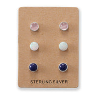 Thumbnail for Set of 3 Synthetic White Opal, Lapis, and Rose Quartz Button Studs