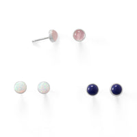 Thumbnail for Set of 3 Synthetic White Opal, Lapis, and Rose Quartz Button Studs