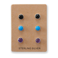 Thumbnail for Set of 3 Synthetic Blue Opal, Amethyst, and Black Onyx Button Studs