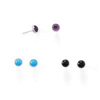 Thumbnail for Set of 3 Synthetic Blue Opal, Amethyst, and Black Onyx Button Studs