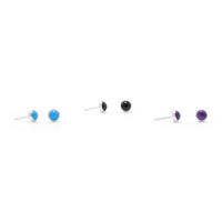Thumbnail for Set of 3 Synthetic Blue Opal, Amethyst, and Black Onyx Button Studs