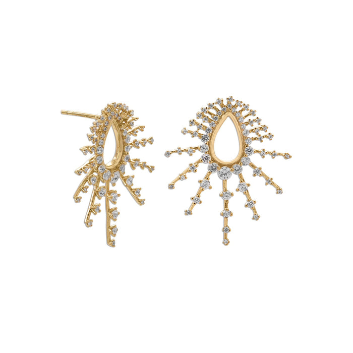 14 Karat Gold Plated Bursting CZ Post Earrings