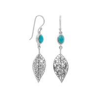 Thumbnail for Oxidized Reconstituted Turquoise and Leaf French Wire Earrings