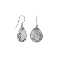 Thumbnail for Oxidized Filigree Design Pear Ancient Roman Glass French Wire Earrings