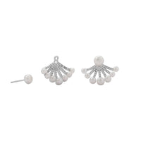 Thumbnail for Rhodium Plated CZ and Cultured Freshwater Pearl Front/Back Earrings