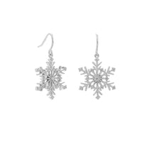 Thumbnail for Rhodium Plated 6 Point CZ Snowflake French Wire Earrings
