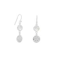 Thumbnail for Polished Hammered Disk Rainbow Moonstone French Wire Earrings