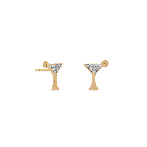 14 Karat Gold Plated CZ Martini Stud Earrings