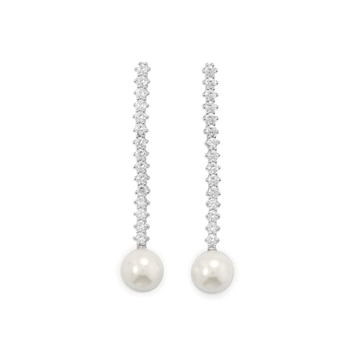 Rhodium Plated CZ and Simulated Pearl Drop Earrings