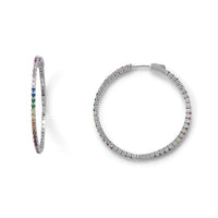 Thumbnail for Rhodium Plated Multi Color CZ 40mm Click Hoop Earrings
