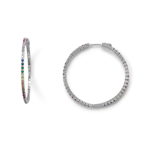 Rhodium Plated Multi Color CZ 40mm Click Hoop Earrings