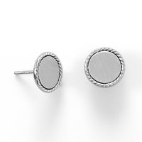 Thumbnail for Engravable Rhodium Plated Rope Edge Disk Stud Earrings