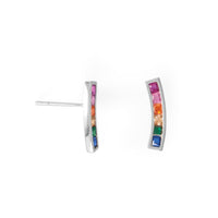 Thumbnail for Rhodium Plated Rainbow CZ Earrings