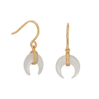 Thumbnail for Mother of Pearl and CZ Crescent Gold Plate Earrings