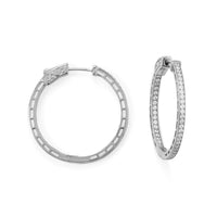 Thumbnail for Rhodium Plated Round In/Out CZ Hoop Earrings