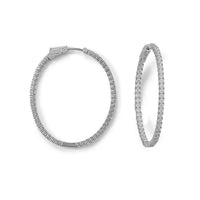 Thumbnail for Rhodium Plated Oval In/Out CZ Hoop Earrings