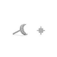 Thumbnail for Rhodium Plated CZ Moon and Star Stud Earrings