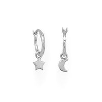 Thumbnail for Rhodium Plated Moon and Star Charm Hoop Earrings
