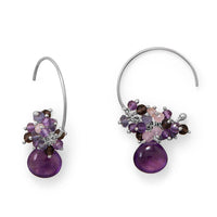 Thumbnail for Plum Perfect! Rhodium Plated Multi Stone Beaded Wire Earring
