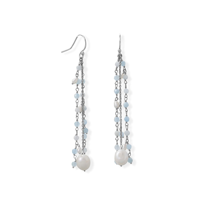 Aquamarine and Cultured Fresh Water Pearl French Wire Earring