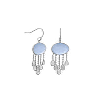 Thumbnail for Rhodium Plated Chalcedony and White Quartz Drop Earring