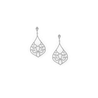 Thumbnail for Rhodium Plated Ornate CZ Raindrop Post Earrings