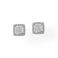 Thumbnail for Rhodium Plated Square CZ with Halo Stud Earrings